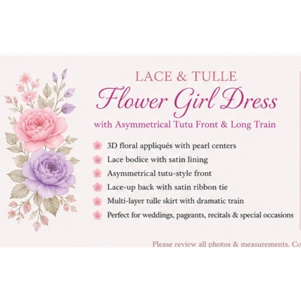 Girls Lavender High Low Flower Girl Dress Lace Tulle Pageant Wedding Train - Picture 9 of 9
